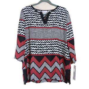 Alfred Dunner Port Antonio Tunic Women’s 12 Satin Boho Southwestern Chevron NWT